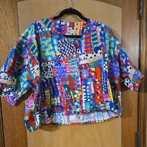 Colorful Abstract Button Up Cropped Shirt